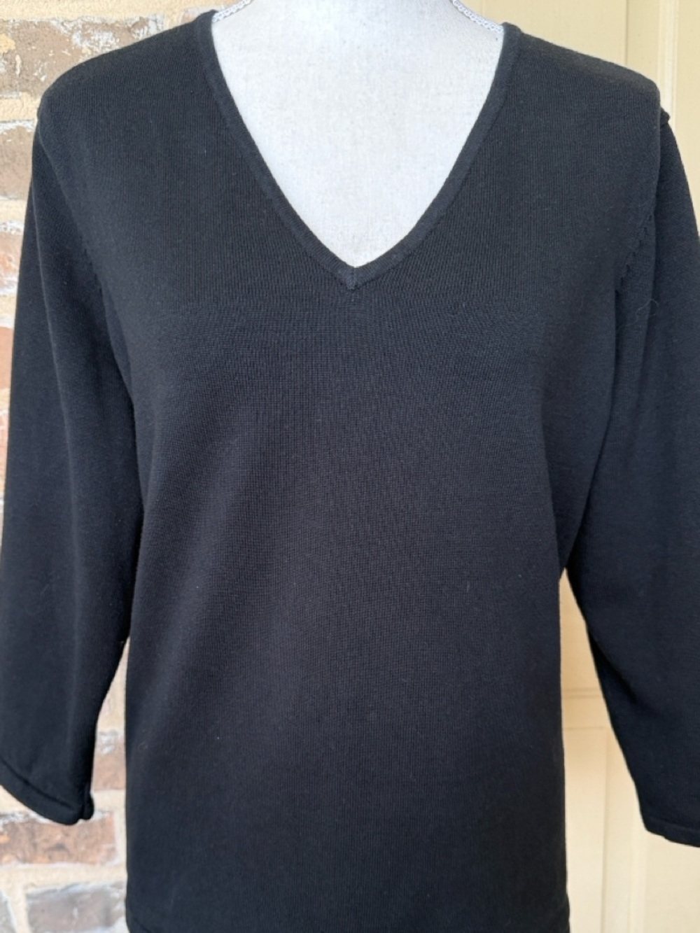 Lauren Ralph Lauren Black V Neck Cotton Knit Sweater Stretch Timeless Classic